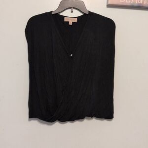Philosophy Faux Wrap Top Surplice Neckline Button Closure XS Black